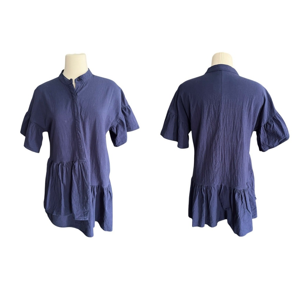 Celmia Collection Navy Blue Asymmetric Mini Dress Button Up Size Small Preppy